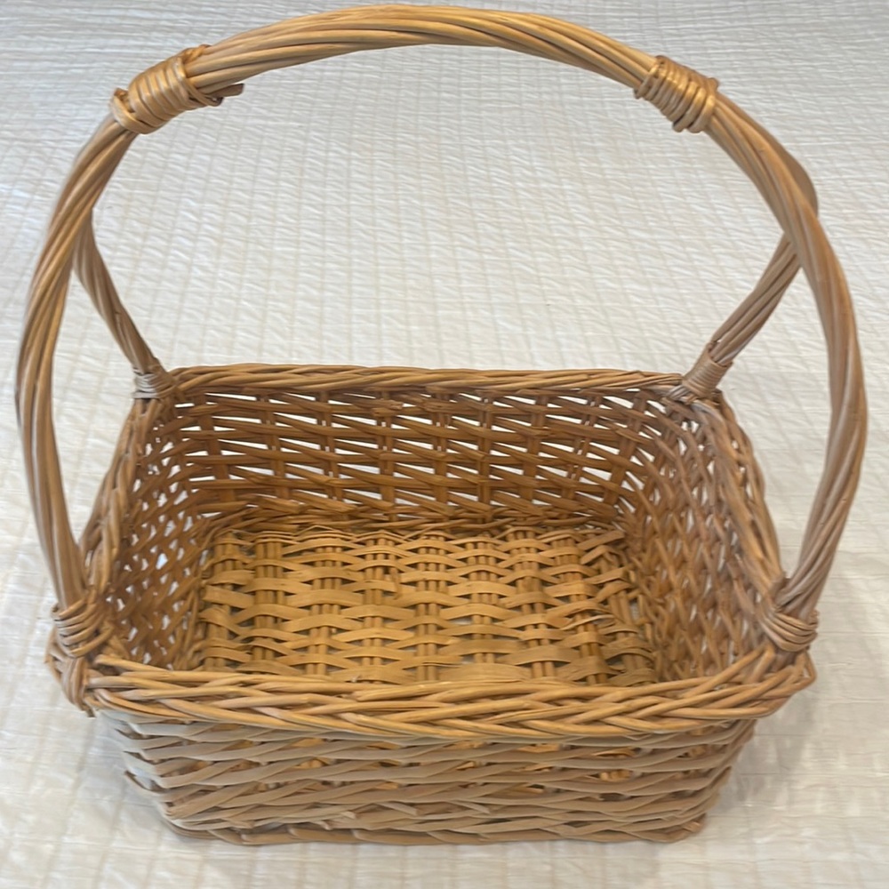 Vintage Basket large woven wicker handle Easter storage organizer handcrafted
